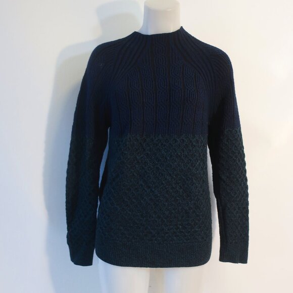 Womens Proenza Schouler Blue Black Marled 100% Wool Mock Neck Sweater S SIZE: SM - Picture 2 of 14